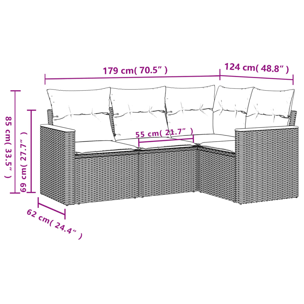 sofasæt til haven 4 dele med hynder polyrattan beige