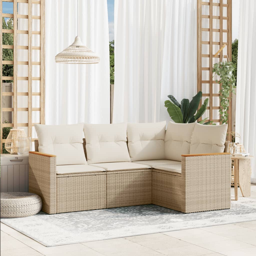 sofasæt til haven 4 dele med hynder polyrattan beige