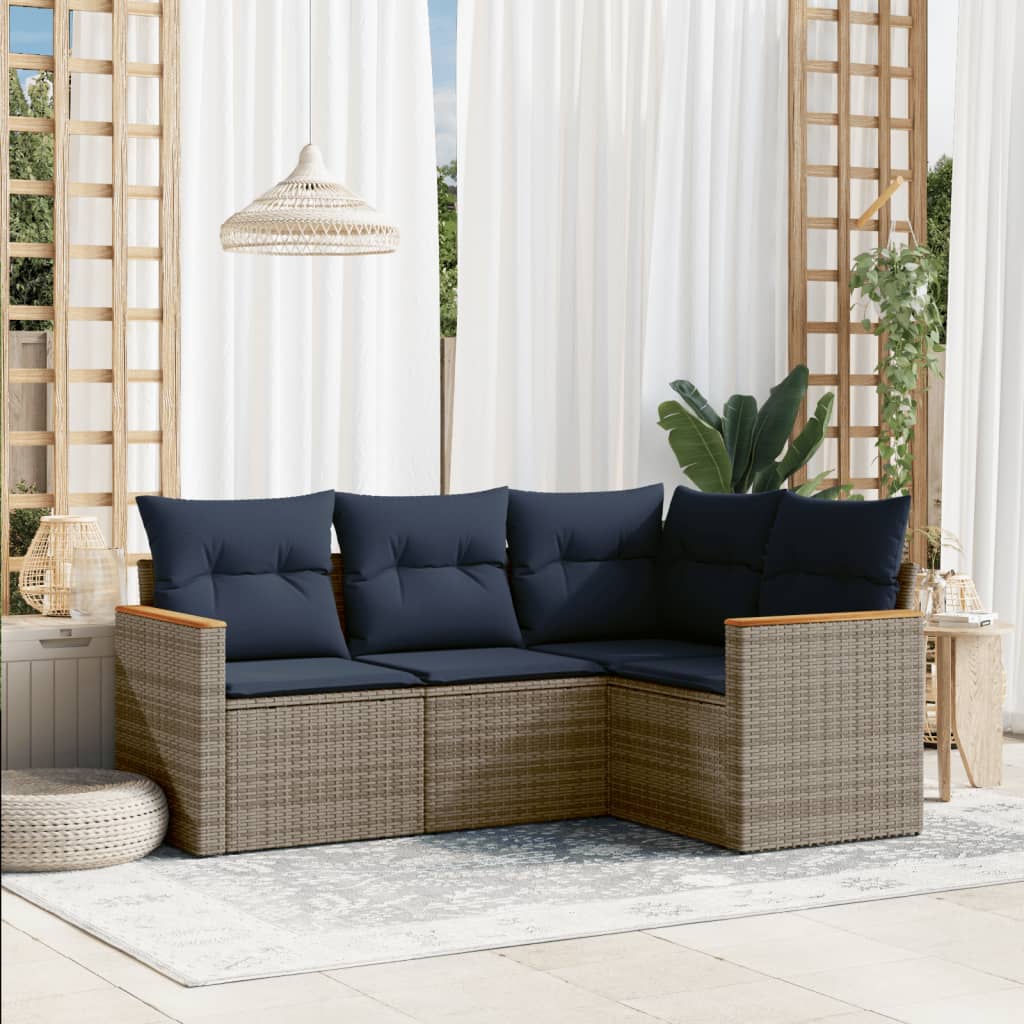 havesofasæt med 4 dele og hynder grå polyrattan