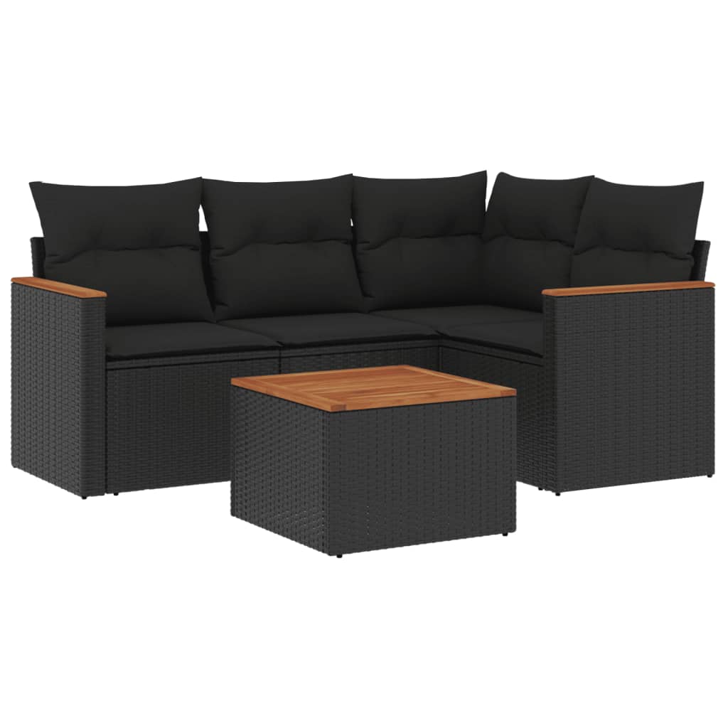 sofasæt til haven 5 dele med hynder polyrattan sort
