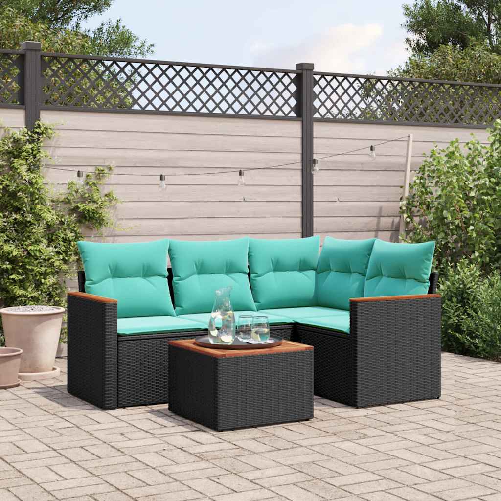havesofasæt med 5 dele og hynder sort polyrattan