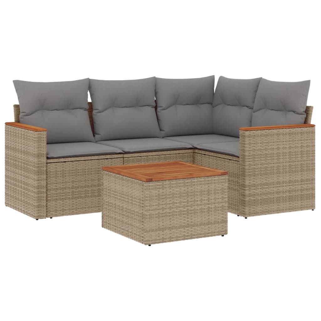 havesofasæt 5 dele med hynder polyrattan beige