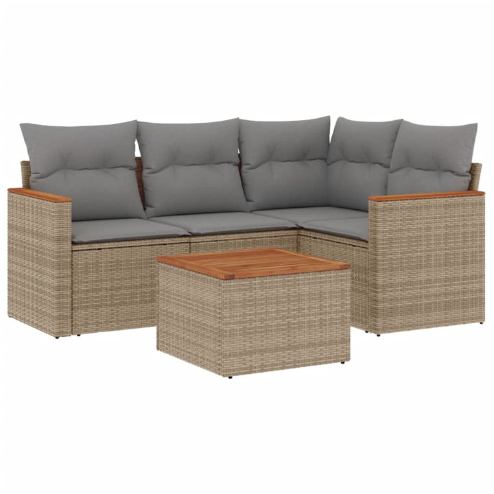 havesofasæt 5 dele med hynder polyrattan beige