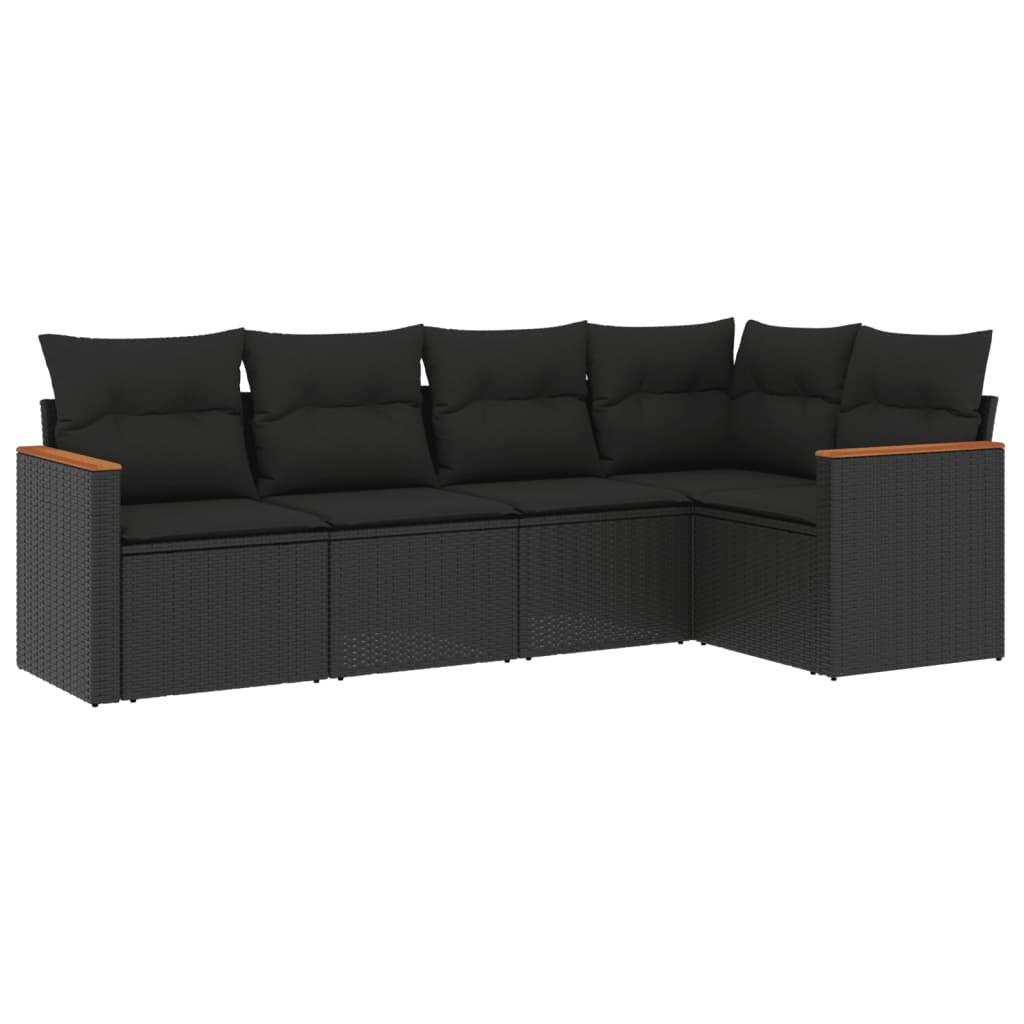 sofasæt til haven 5 dele med hynder polyrattan sort