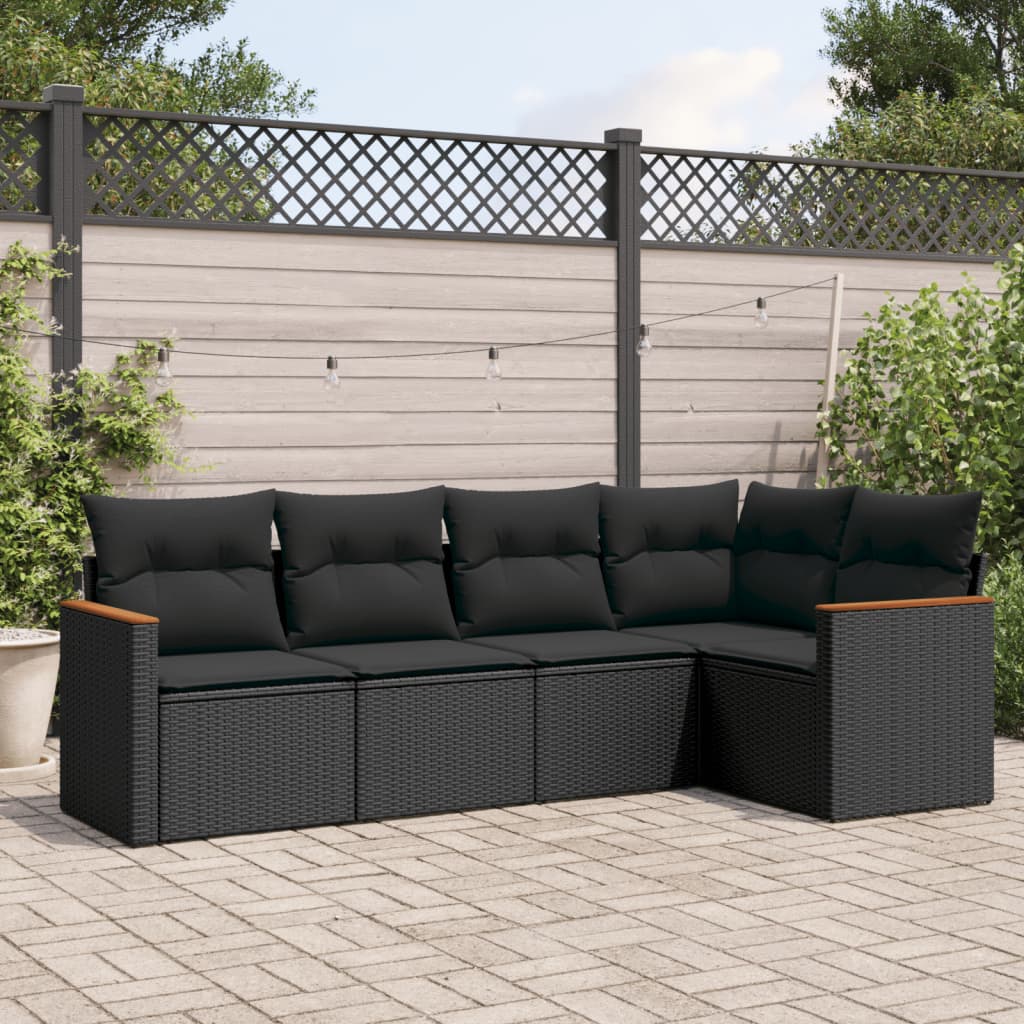 sofasæt til haven 5 dele med hynder polyrattan sort