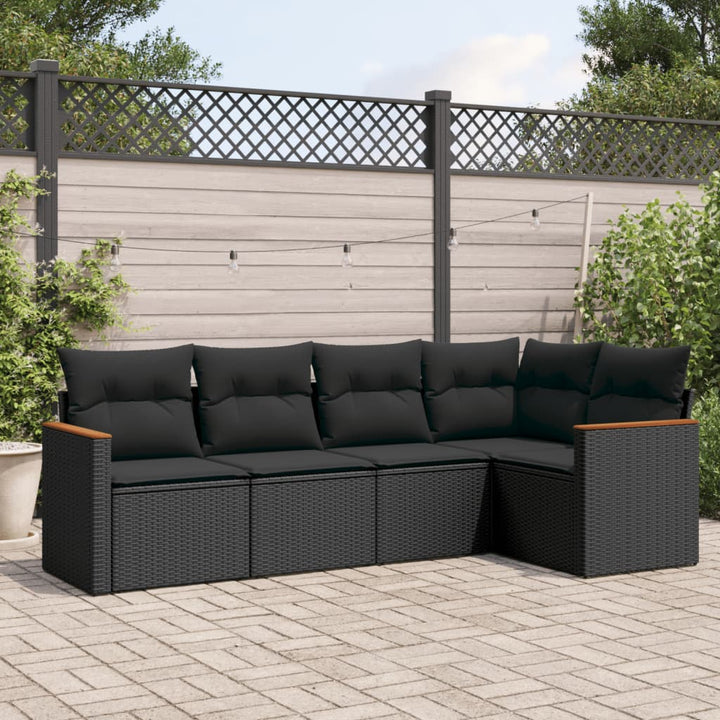 sofasæt til haven 5 dele med hynder polyrattan sort