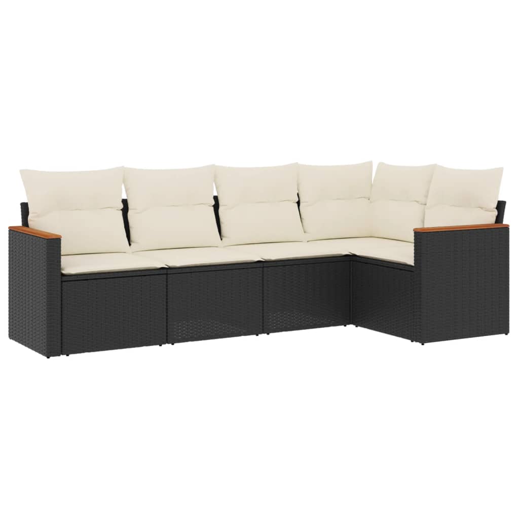 sofasæt til haven 5 dele med hynder polyrattan sort