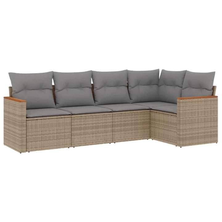 havesofasæt 5 dele med hynder polyrattan beige
