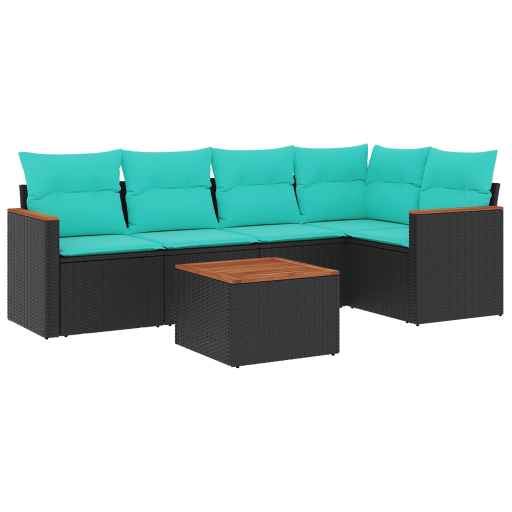 havesofasæt med 6 hynder sort polyrattan