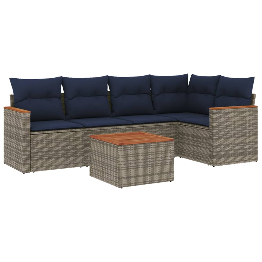 havesofasæt med 6 dele og hynder grå polyrattan