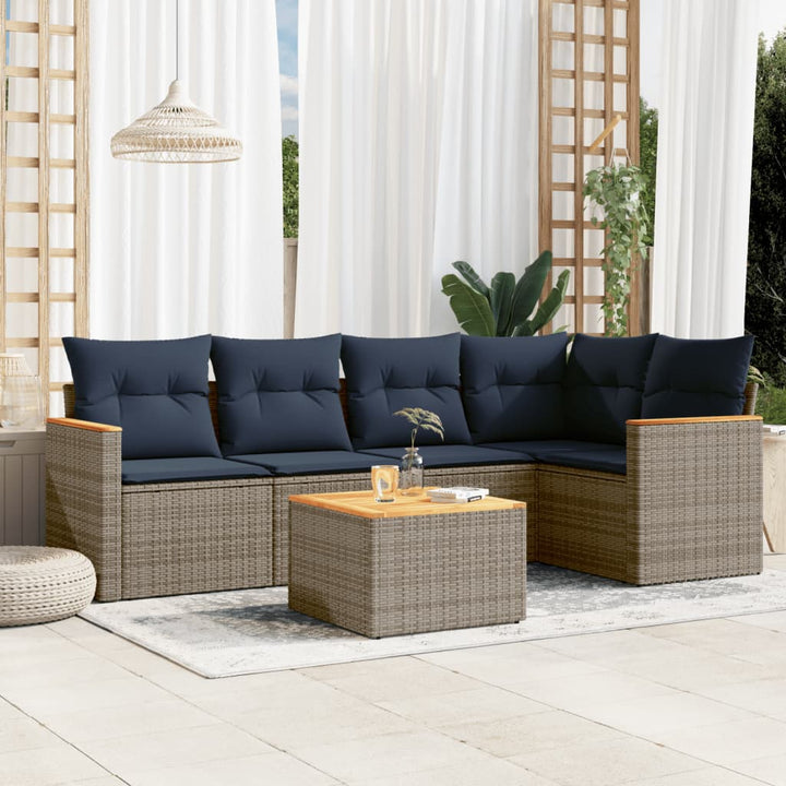 havesofasæt med 6 dele og hynder grå polyrattan