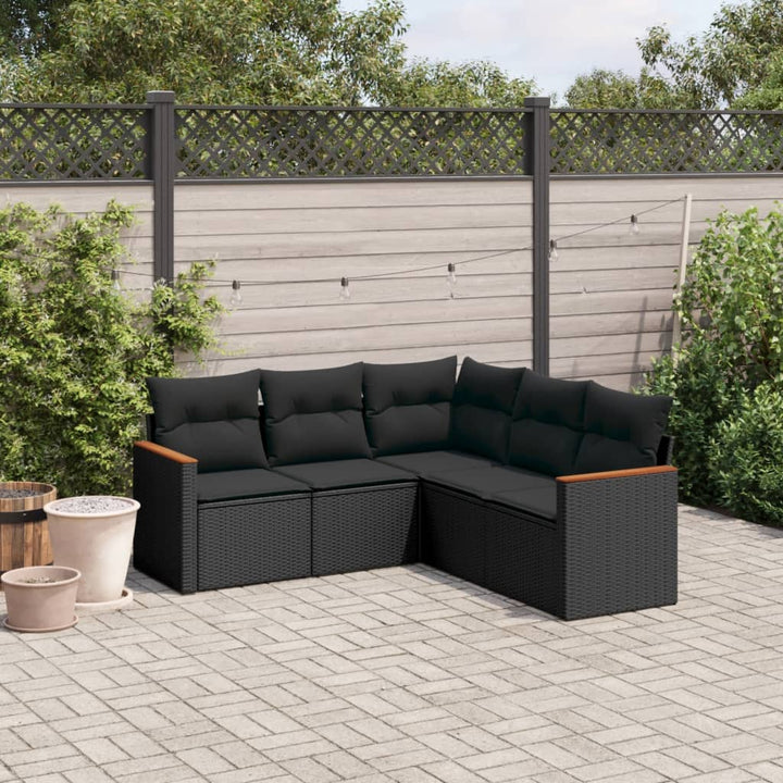 sofasæt til haven 5 dele med hynder polyrattan sort