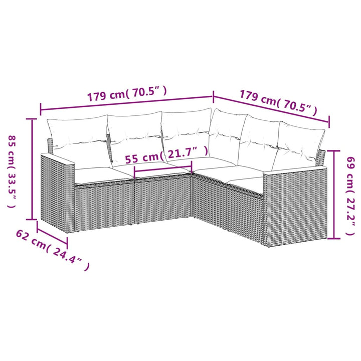 sofasæt til haven 5 dele med hynder polyrattan sort