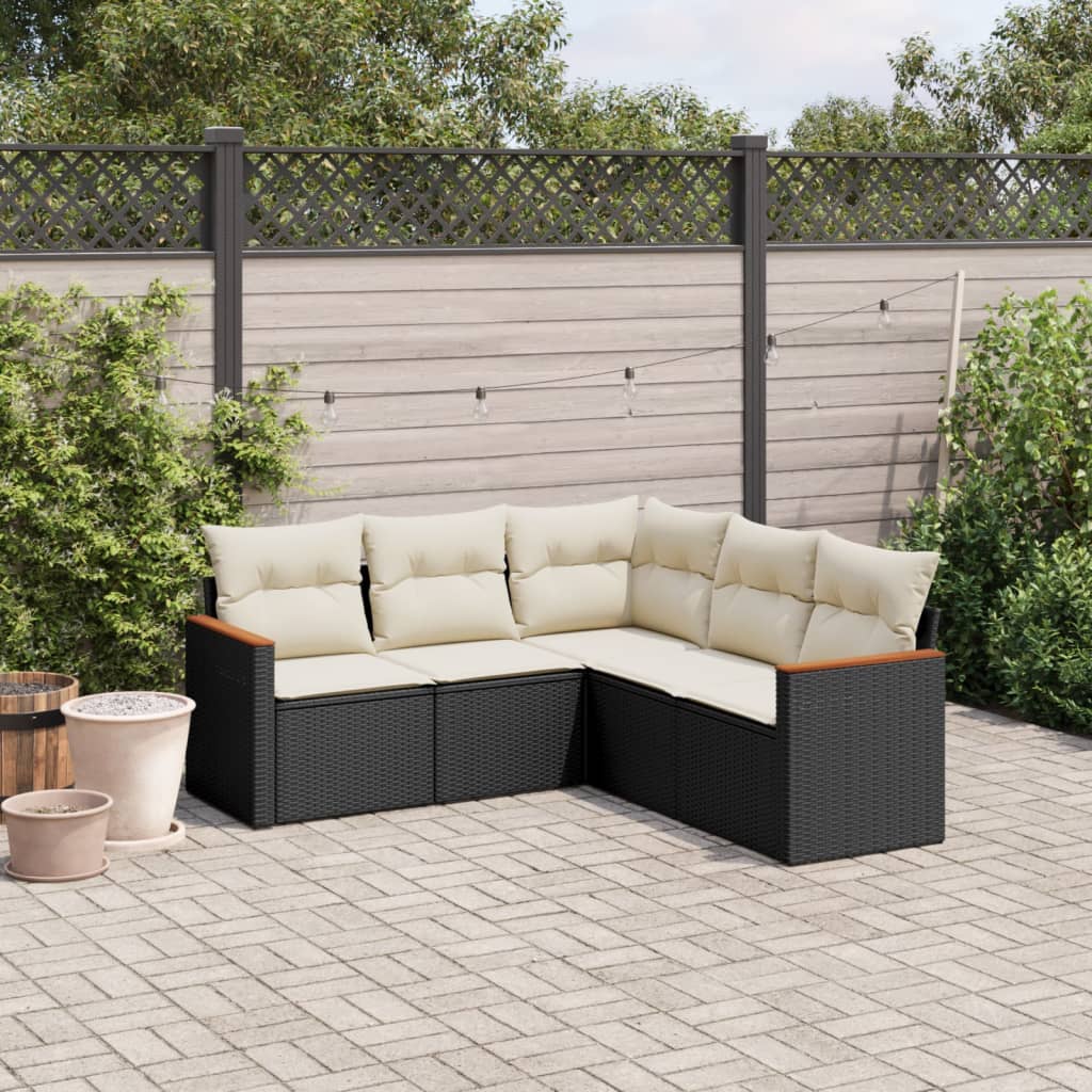 sofasæt til haven 5 dele med hynder polyrattan sort