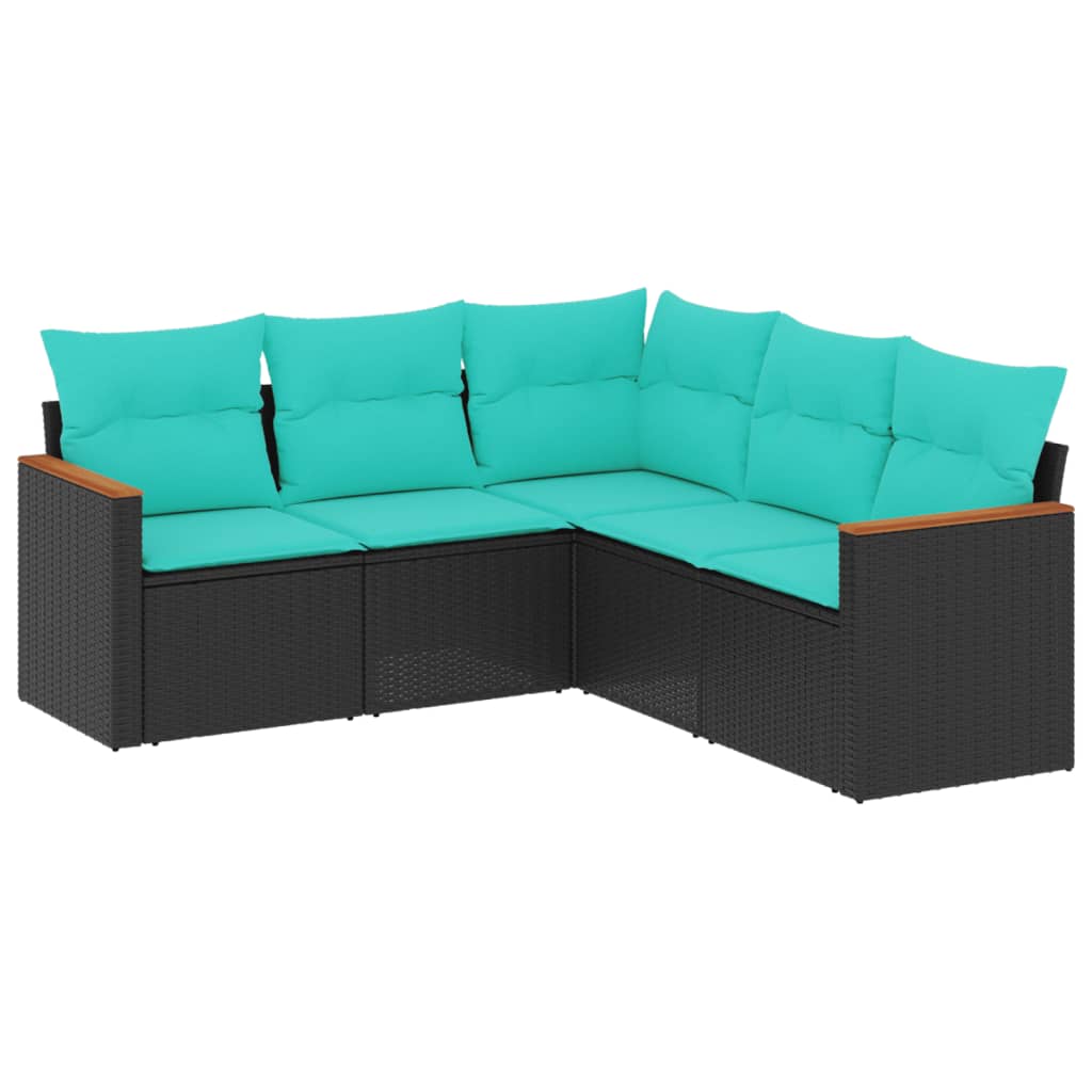 havesofasæt med 5 dele og hynder sort polyrattan