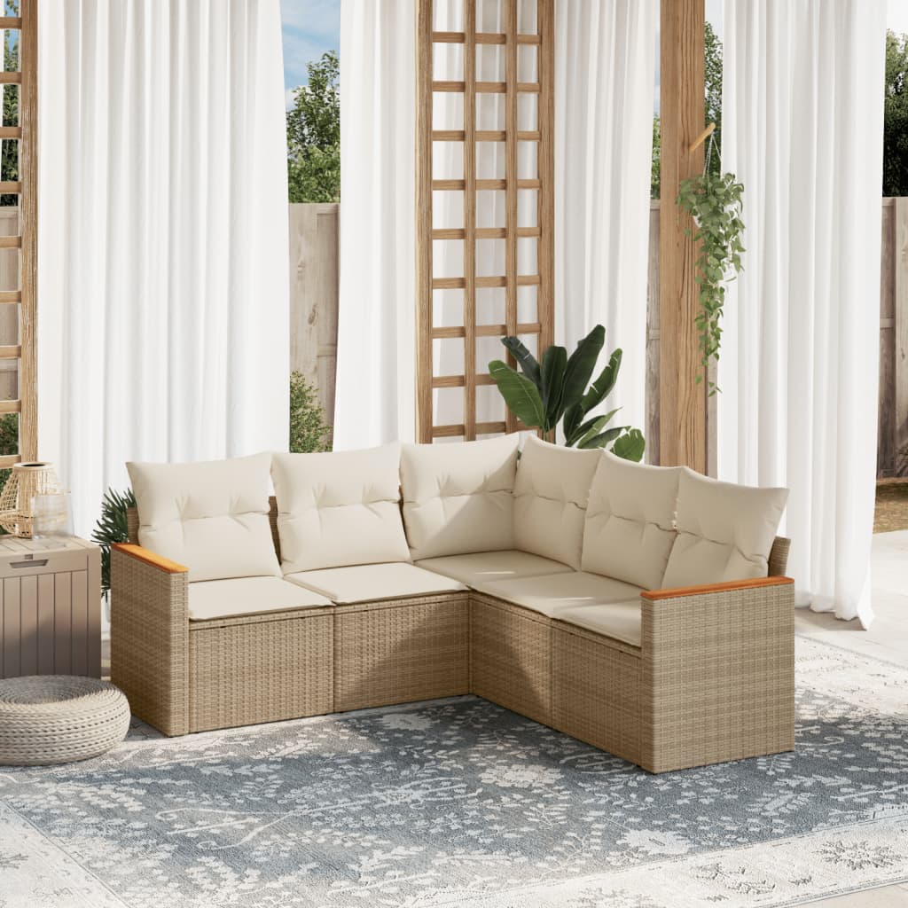 sofasæt til haven 5 dele med hynder polyrattan beige