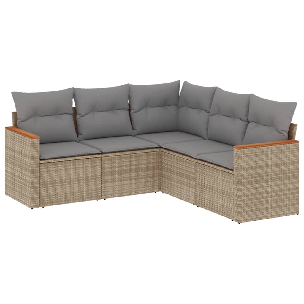 havesofasæt 5 dele med hynder polyrattan beige