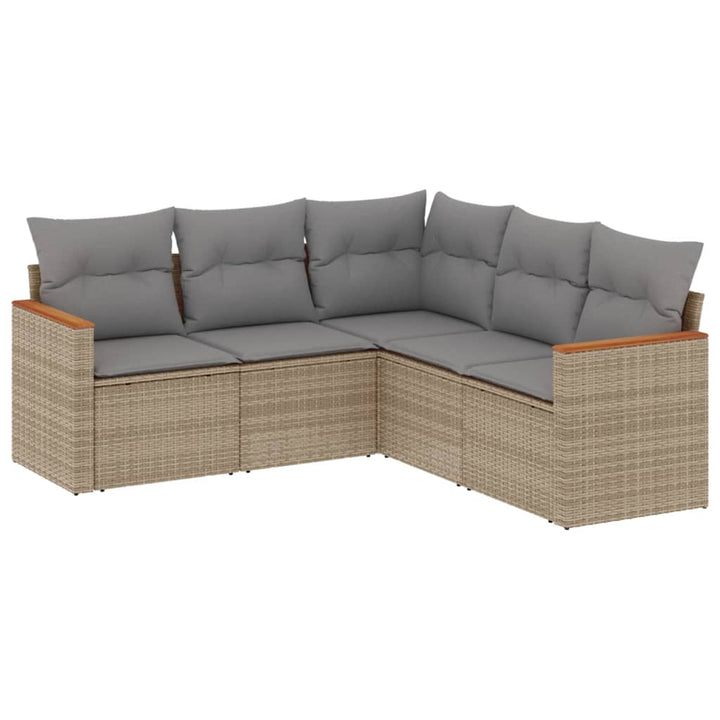 havesofasæt 5 dele med hynder polyrattan beige