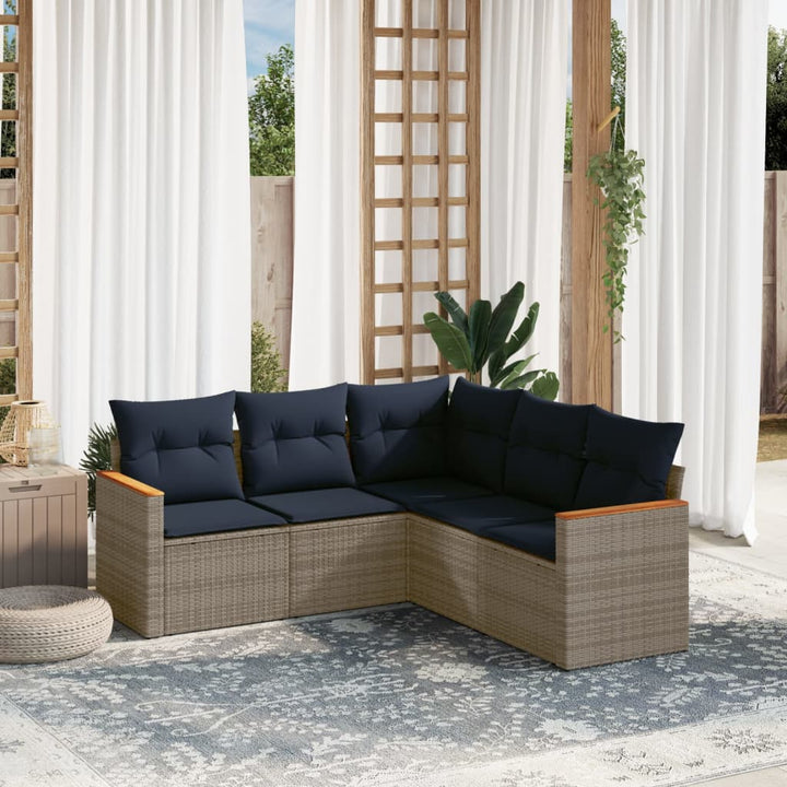 havesofasæt med 5 dele og hynder grå polyrattan