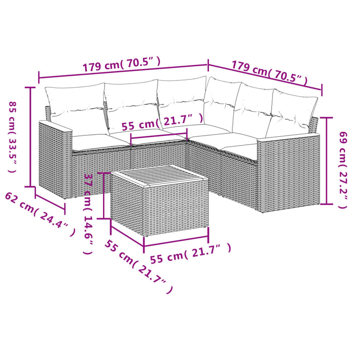 sofasæt til haven 6 dele med hynder polyrattan sort