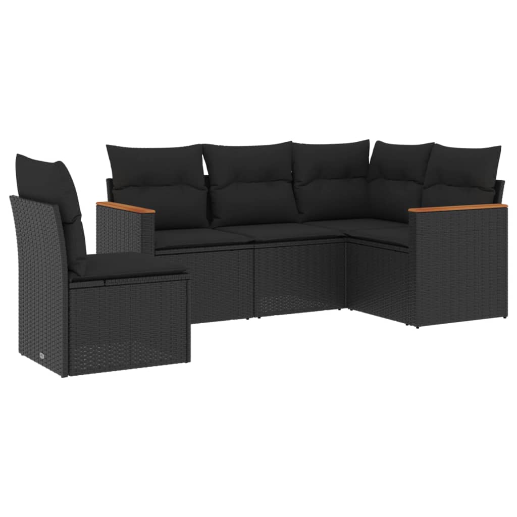 sofasæt til haven 5 dele med hynder polyrattan sort