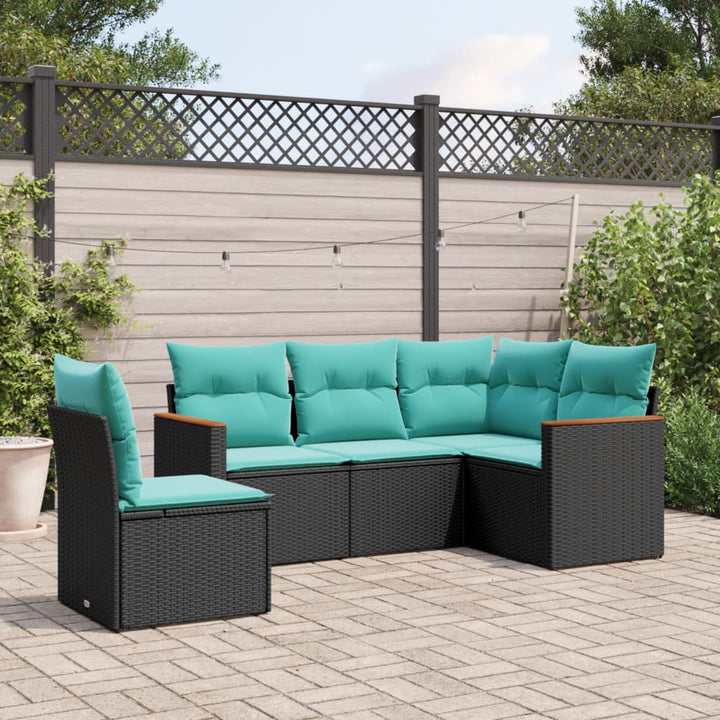 havesofasæt med 5 dele og hynder sort polyrattan
