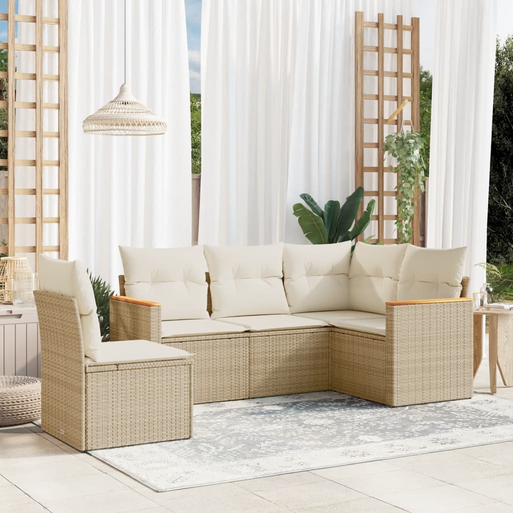 sofasæt til haven 5 dele med hynder polyrattan beige