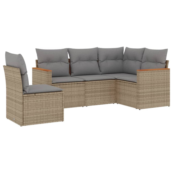 havesofasæt 5 dele med hynder polyrattan beige