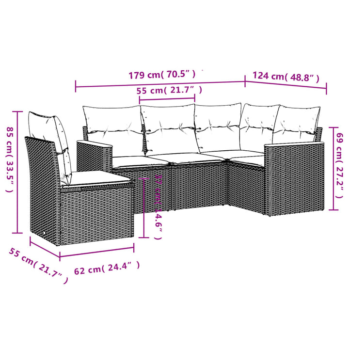 havesofasæt med 5 dele og hynder grå polyrattan