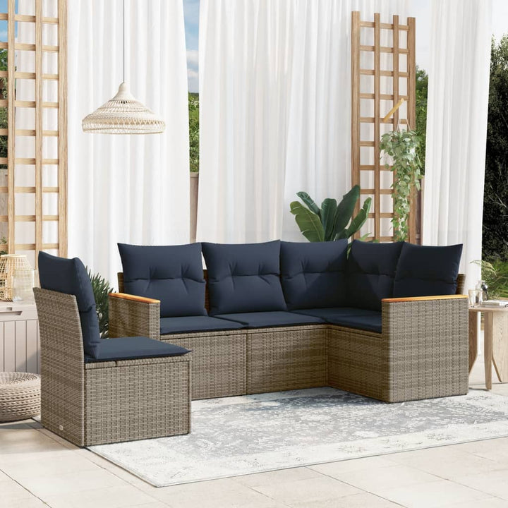 havesofasæt med 5 dele og hynder grå polyrattan
