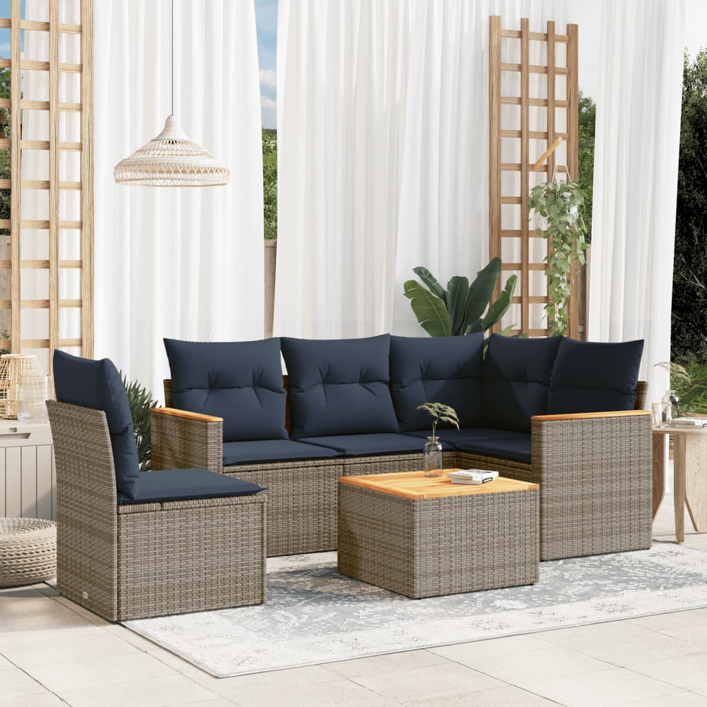 havesofasæt med 6 dele og hynder grå polyrattan