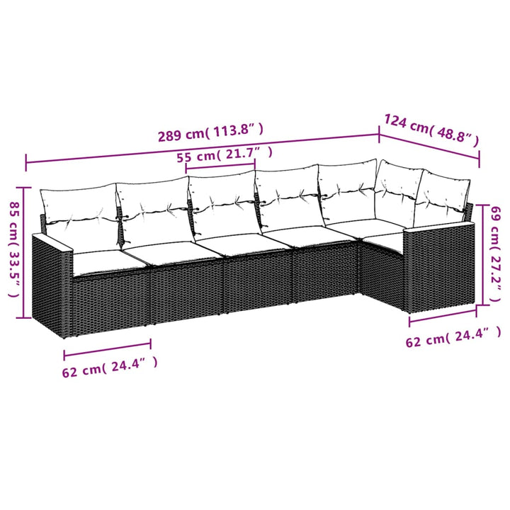 havesofasæt med 6 hynder sort polyrattan