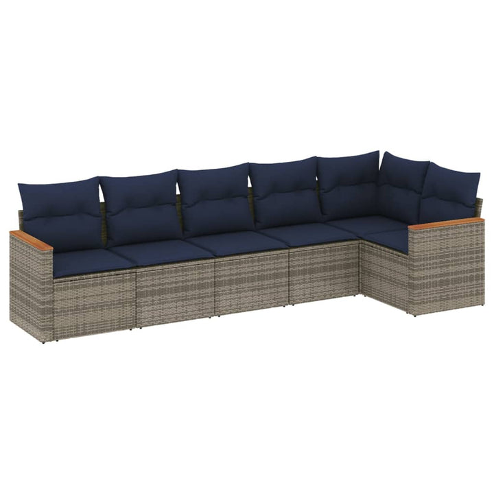 havesofasæt med 6 dele og hynder grå polyrattan