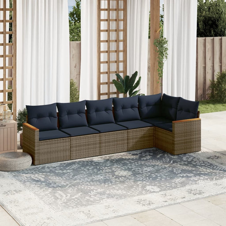 havesofasæt med 6 dele og hynder grå polyrattan