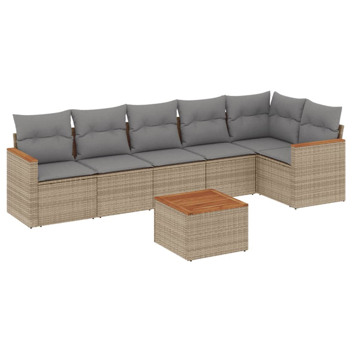 havesofasæt 7 dele med hynder polyrattan beige