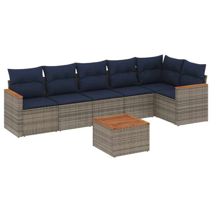 havesofasæt med 7 dele og hynder grå polyrattan