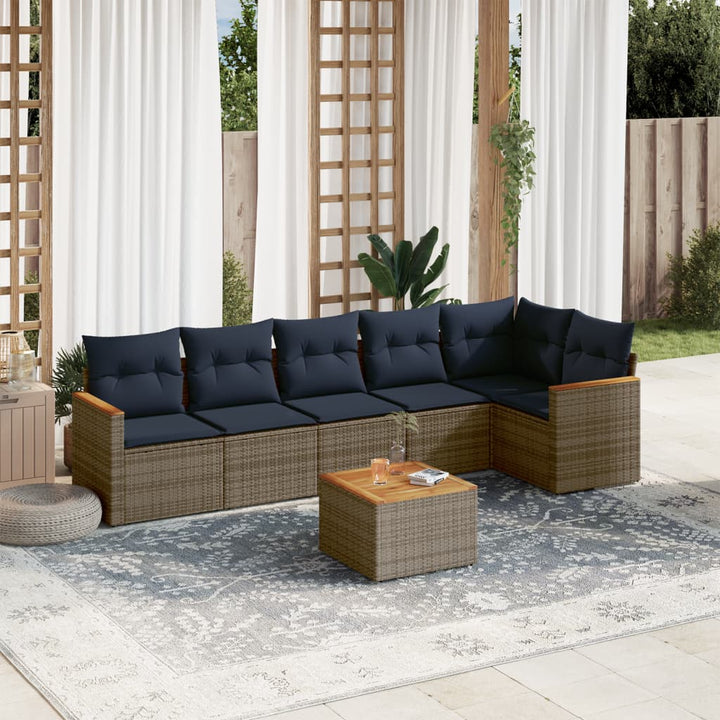 havesofasæt med 7 dele og hynder grå polyrattan