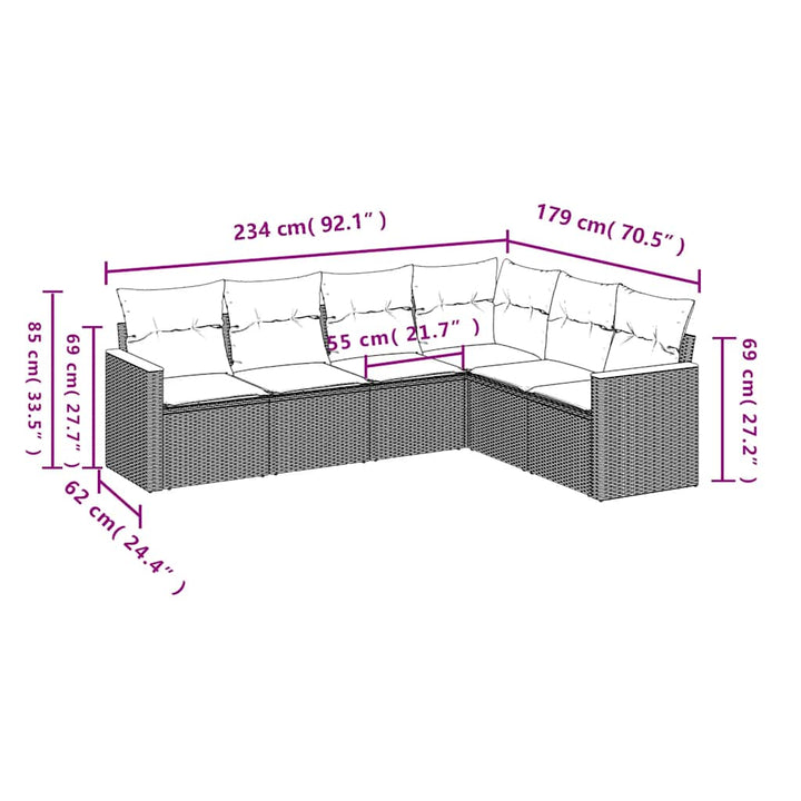 havesofasæt med 6 hynder sort polyrattan