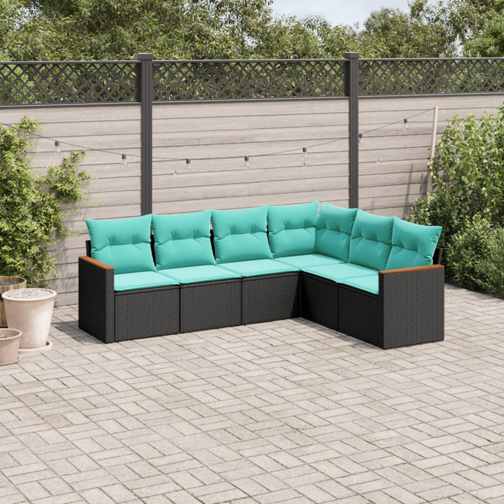 havesofasæt med 6 hynder sort polyrattan