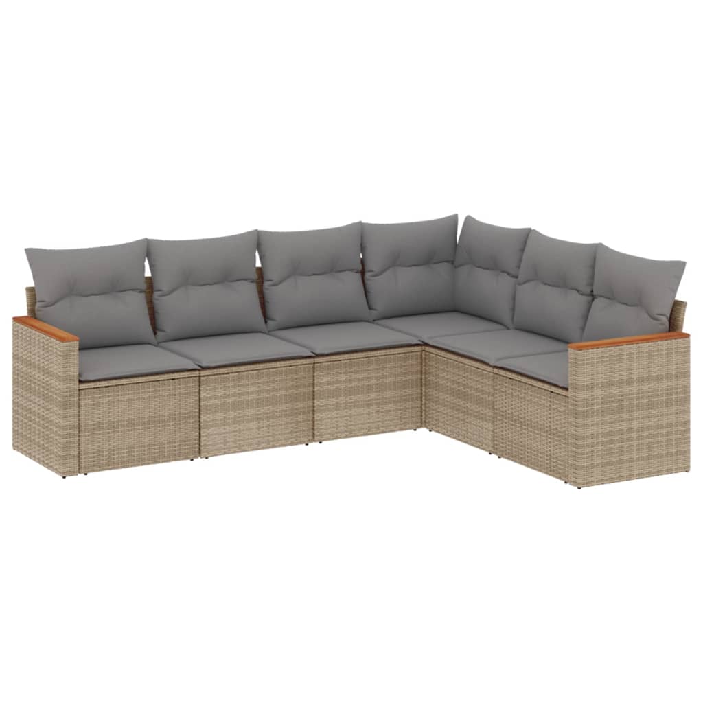 havesofasæt 6 dele med hynder polyrattan beige