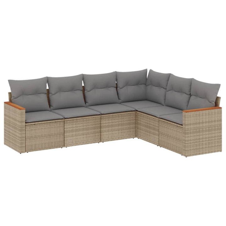 havesofasæt 6 dele med hynder polyrattan beige