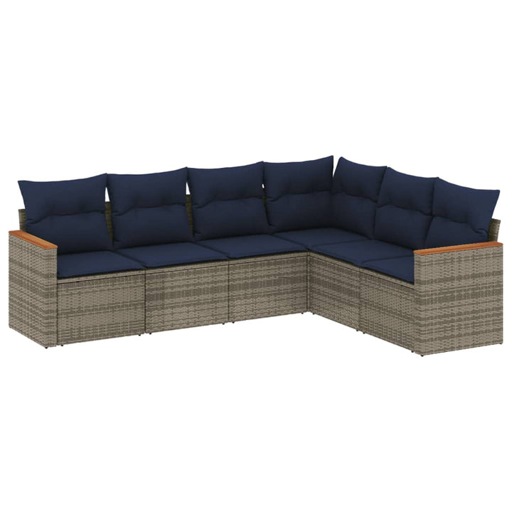 havesofasæt med 6 dele og hynder grå polyrattan