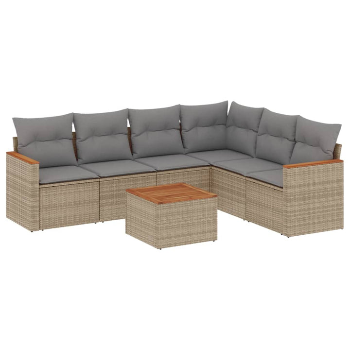 havesofasæt 7 dele med hynder polyrattan beige