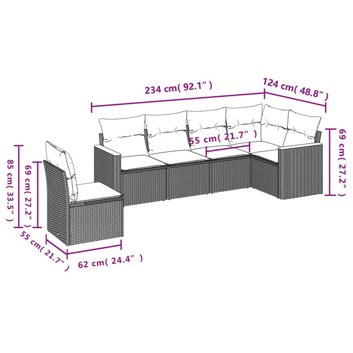 sofasæt til haven 6 dele med hynder polyrattan sort