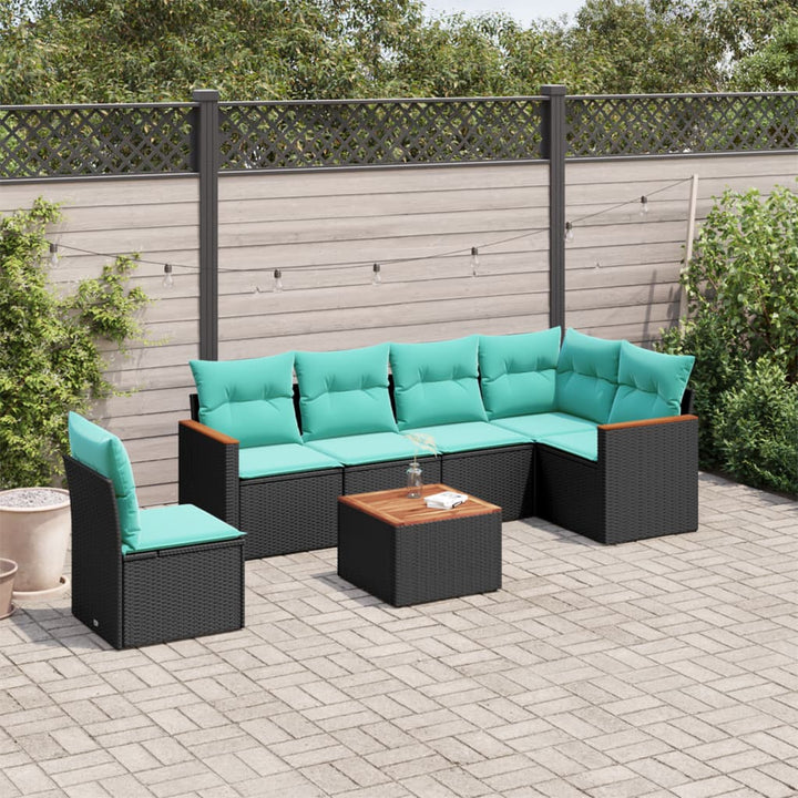 havesofasæt med 7 hynder sort polyrattan