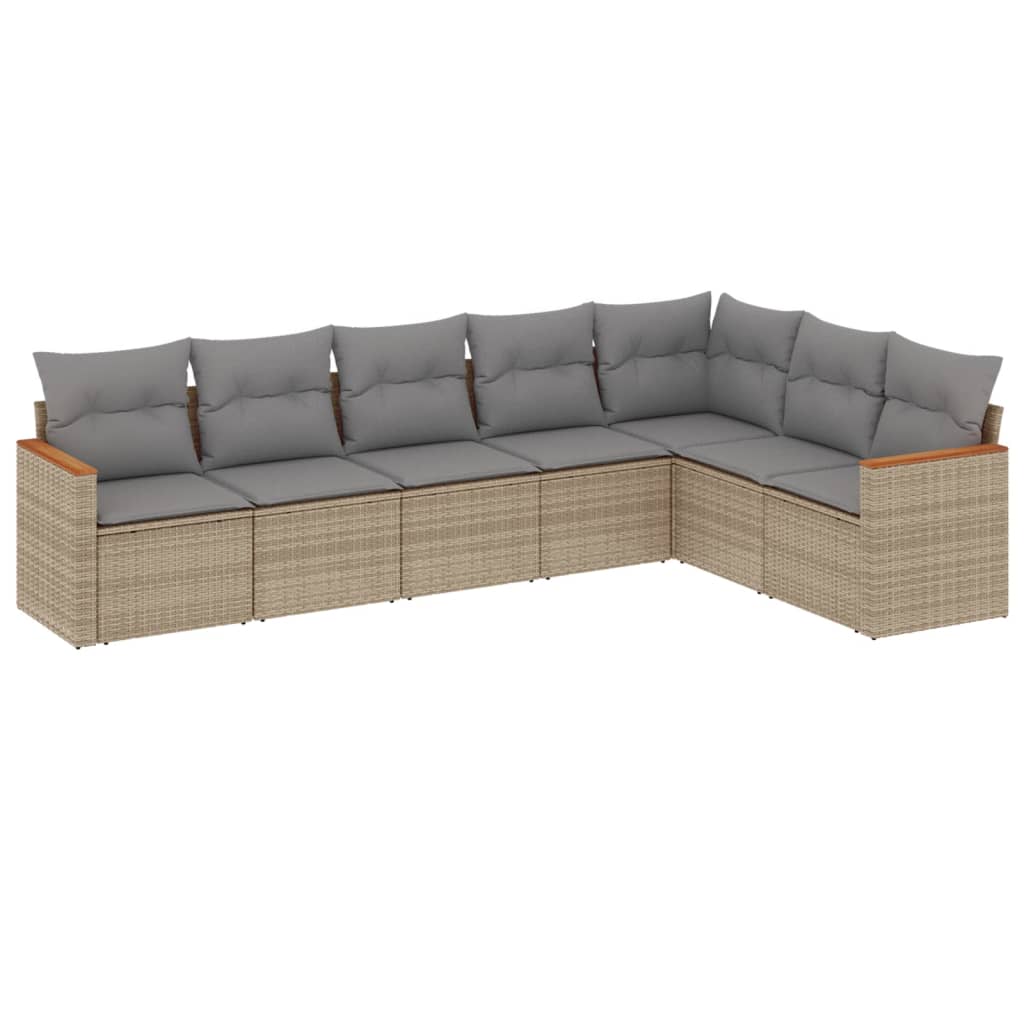 havesofasæt 7 dele med hynder polyrattan beige
