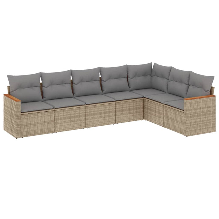 havesofasæt 7 dele med hynder polyrattan beige