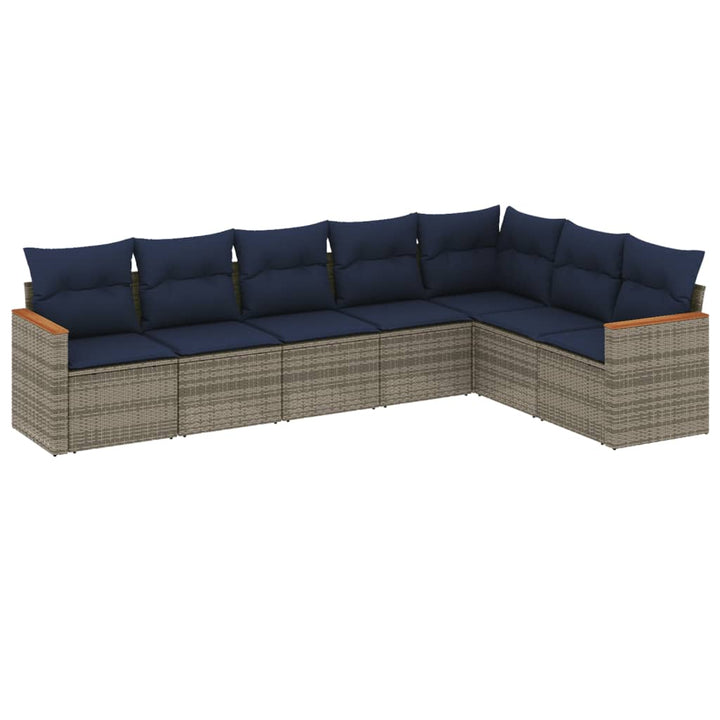 havesofasæt med 7 dele og hynder grå polyrattan