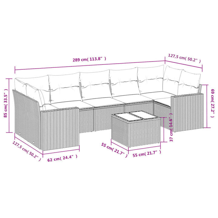 sofasæt til haven 8 dele med hynder polyrattan beige