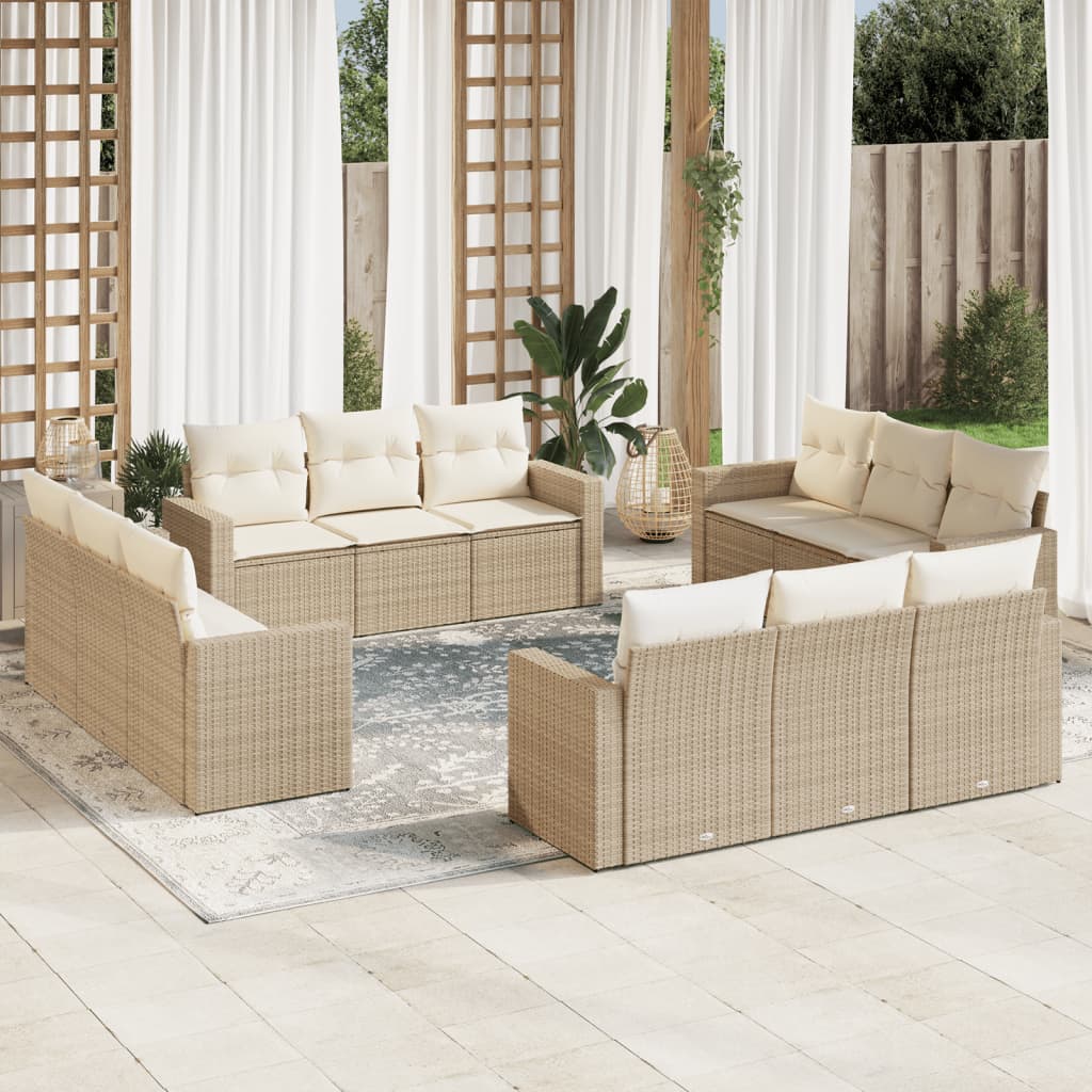 sofasæt til haven 12 dele med hynder polyrattan beige